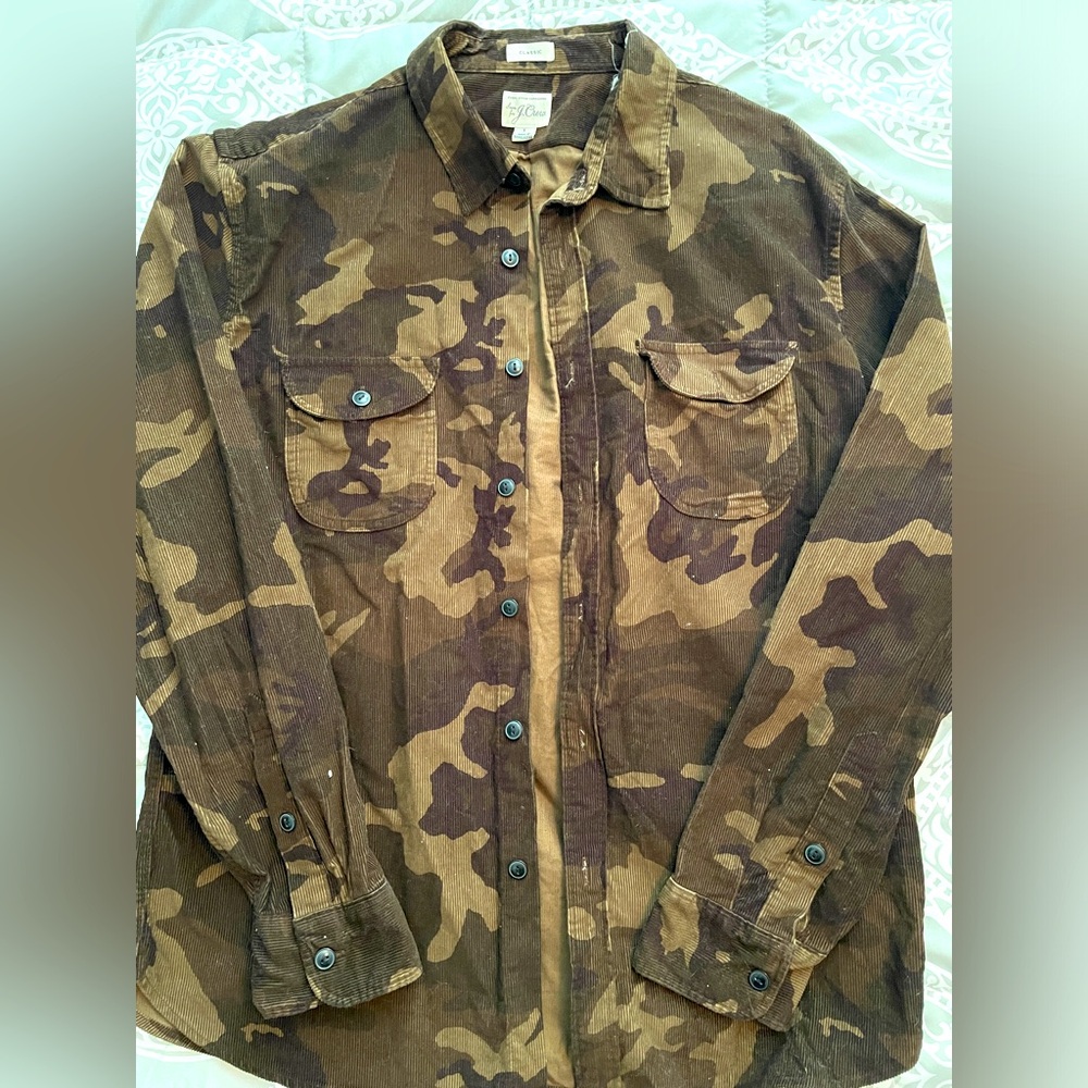 J Crew Men’s Large Heavyweight Cotton Corduroy Camo Shirt